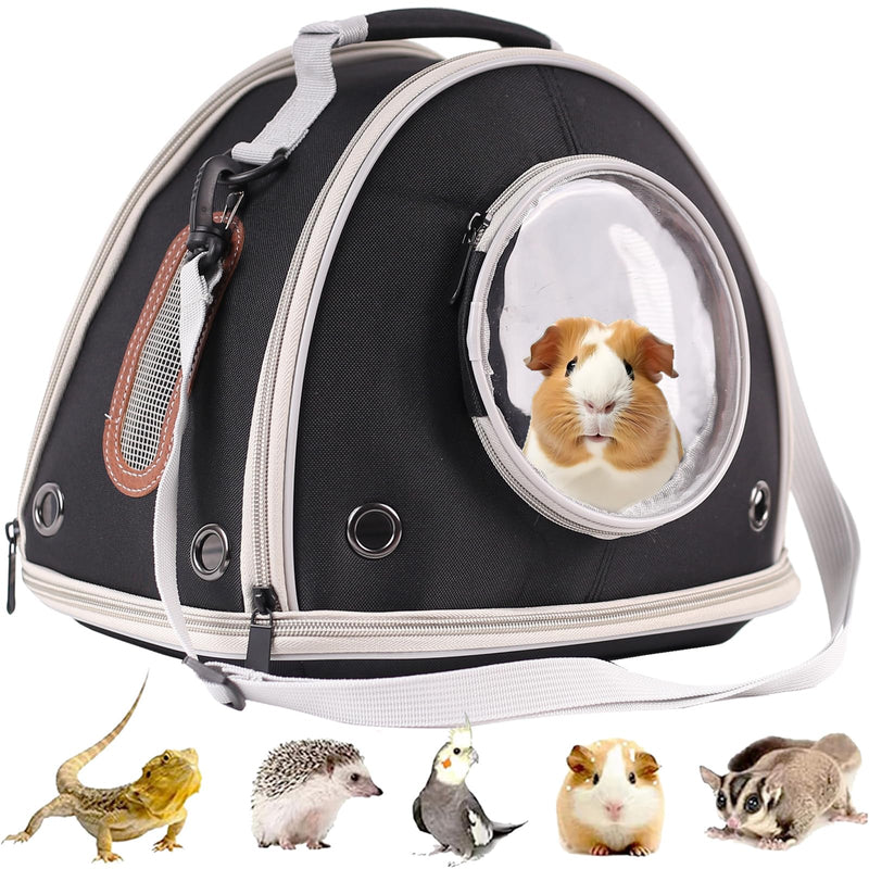 Guinea Pig Travel Carrier Cage, Portable Carry Bag for Two (2) Pigs, Reptile Bearded Dragon Lizard Carrier Bag for Small Animals Hamster Hedgehog Bird Bunny Kitten (Black, Typical Oxford) Black