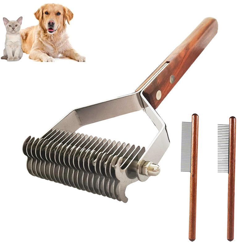 Undercoat Rake for Dogs and Cats, Pet brush for Dematting Comb, Pet Grooming Combs For Long-Haired & Short-Hair, Removes Dander, Dirt, and Detangles,With Wooden Handle 3 pack. - PawsPlanet Australia