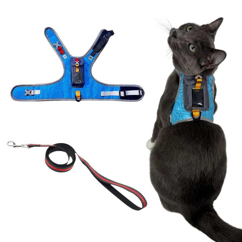 TRAVEL CAT The Pathfinder Cat Harness with GPS Tracker Pocket - Powered by Tractive Cat Harness Escape Proof - Walking Escape Proof Harness for Small, Large Cat, Kitten (Blue, Large) Blue - PawsPlanet Australia