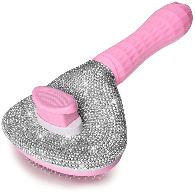 Full Diamonds Self Cleaning Slicker Brush for Dogs & Cats, Skin Friendly Grooming Cat Brush, Dog Brush for Shedding, Deshedding Brush, Rhinstone Hair Brush Puppy Brush for Haired Dogs,Pink Pink - PawsPlanet Australia