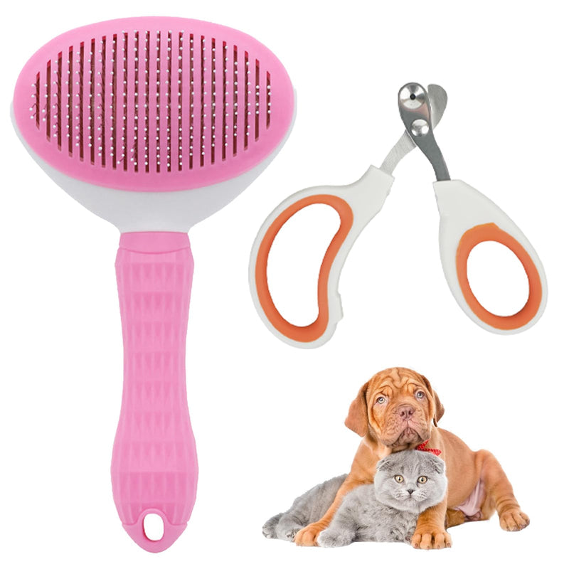 Pet Cat Brushes for Indoor Cats and Cat Nail Clipper Set, Kitten Pet Dog Cat Nail Trimmer for Indoor Cat Hair Brush for Shedding, Cat Claw Trimmer, Kitten Brush Pink - PawsPlanet Australia
