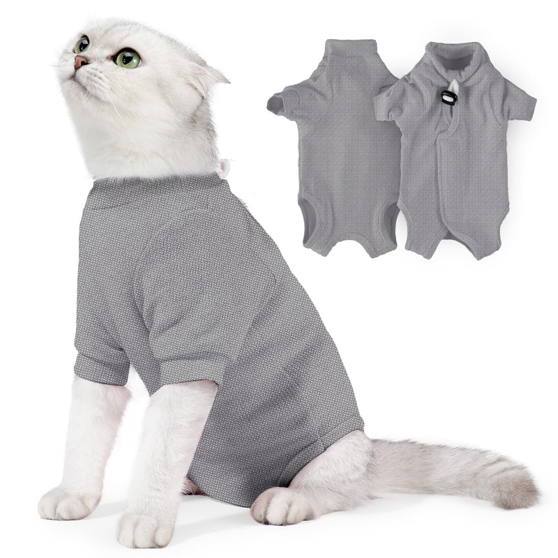 Cat Recovery Suit for Male and Female Licking Protective Kitten Spay After Surgery, Pet Surgical Pajamas Long Sleeve, Cat E Collar Alternative Onesie (Grey, Medium) Grey - PawsPlanet Australia
