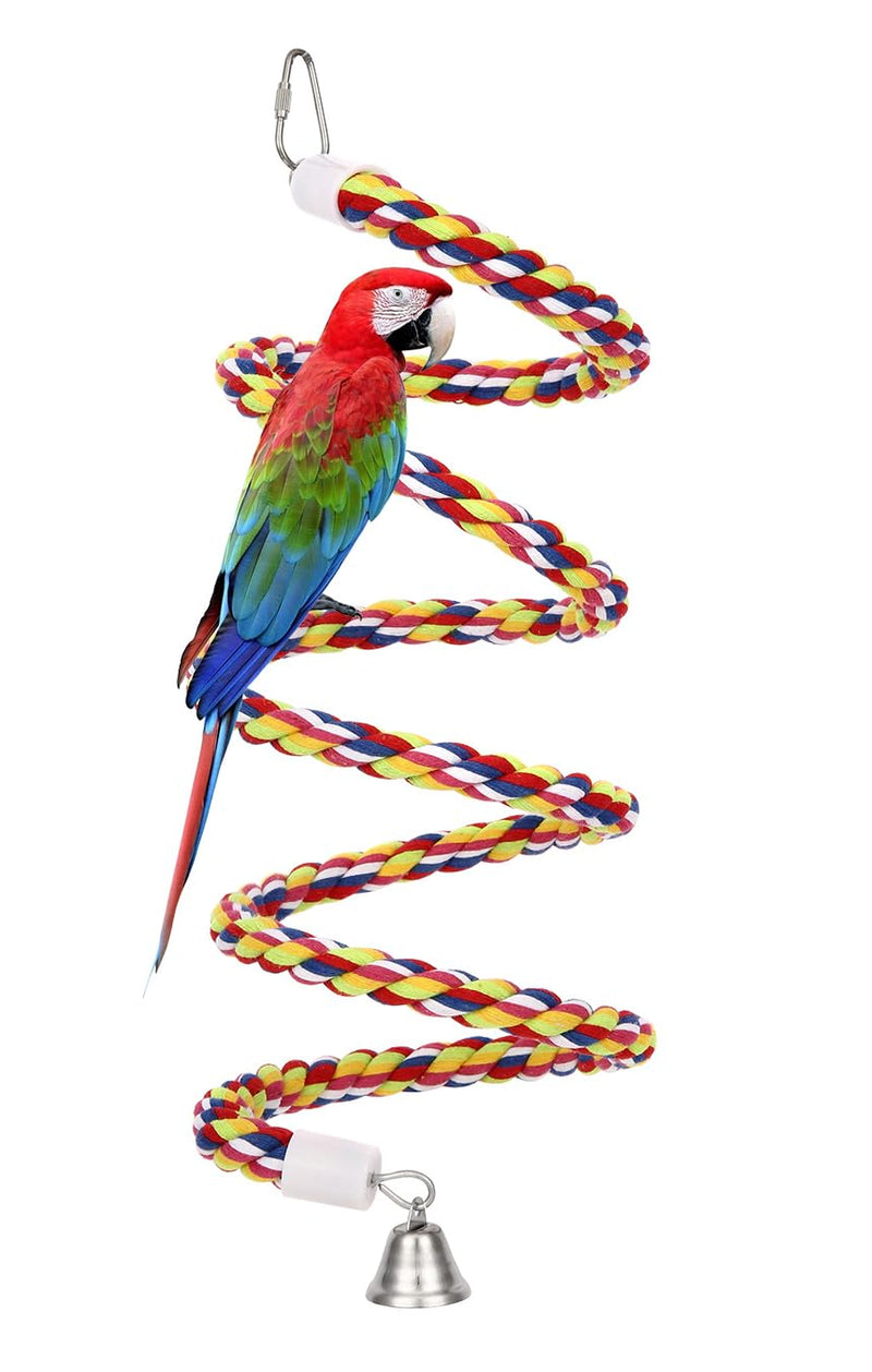 63'' Bird Rope Perches Birdcage Swing Toys 100% Cotton Natural Bird Perch Peck/Chewing with Bell Climbing Standing Bungee Parrot Toys for Small to Regular Size Parrot Cockatiel Birds 63 inches (1 piece) - PawsPlanet Australia