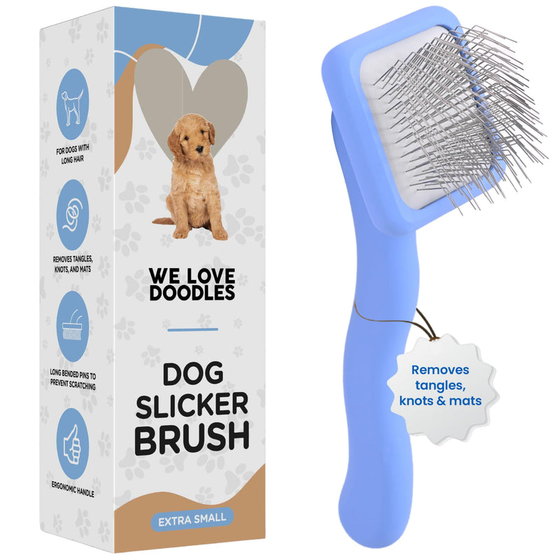 We Love Doodles Dog Slicker Brush for Grooming Pet Hair - Best Brushes For Poodle & Golden Doodle - Long Haired Brush For Dogs - Goldendoodle Long Pin Brush For Dematting (Extra Small) - PawsPlanet Australia
