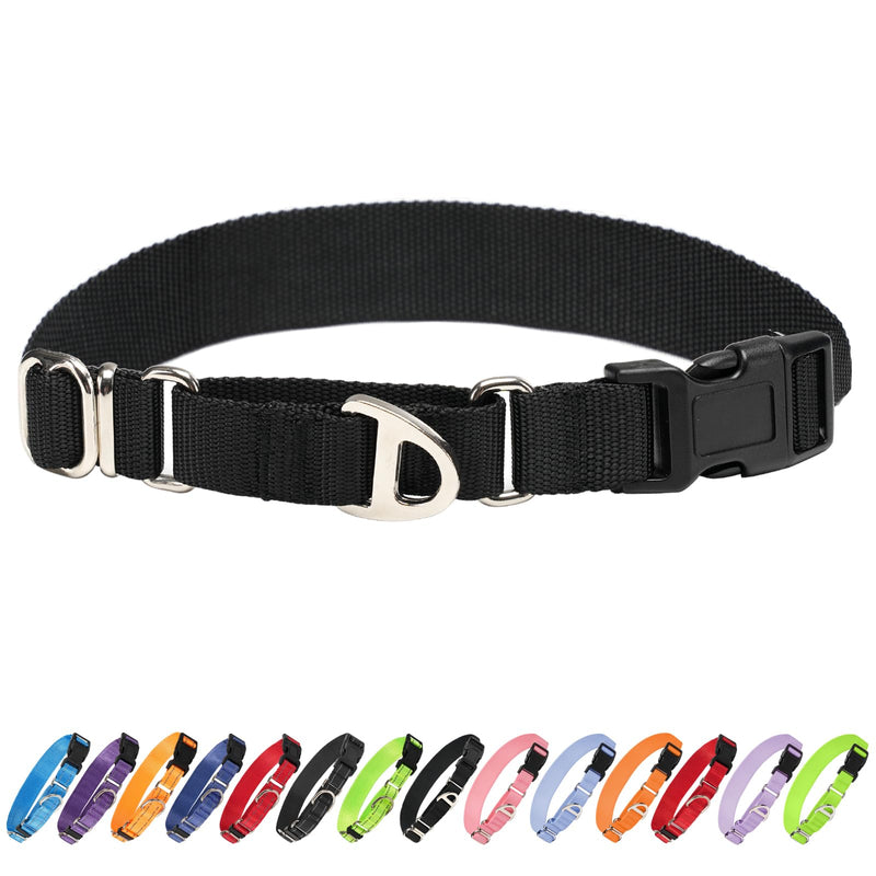 Rttochfy Martingale Dog Collars, Adjustable Nylon Dog Collar with Quick Release Buckle, No Choke Training Collar for Small Medium Large Dogs (Black, M) Black - PawsPlanet Australia