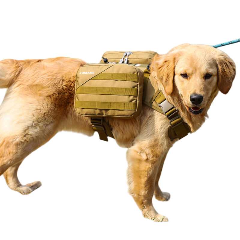 x Jumahe Dog Hiking Backpack for Large/Giant Dogs – 2 Spacious Side Bags, Breathable Waterproof Fabric, Fits Chest 30"-40" (85-120 lbs), 5 Adjustable Buckles, Outdoor Travel Vest, Khaki Giant (Chest Girth 30"-40") - PawsPlanet Australia