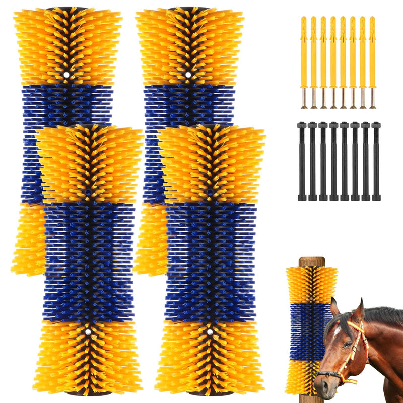 4 Pack Livestock Scratch Brush with Screws, Horse Scratching Post Goat Scratcher Brushes, Full Massage Grooming Brush for Cow, Cattle, Sheep, Pig Back Itching Relieve, 17.1 x 7.2 Inch - PawsPlanet Australia