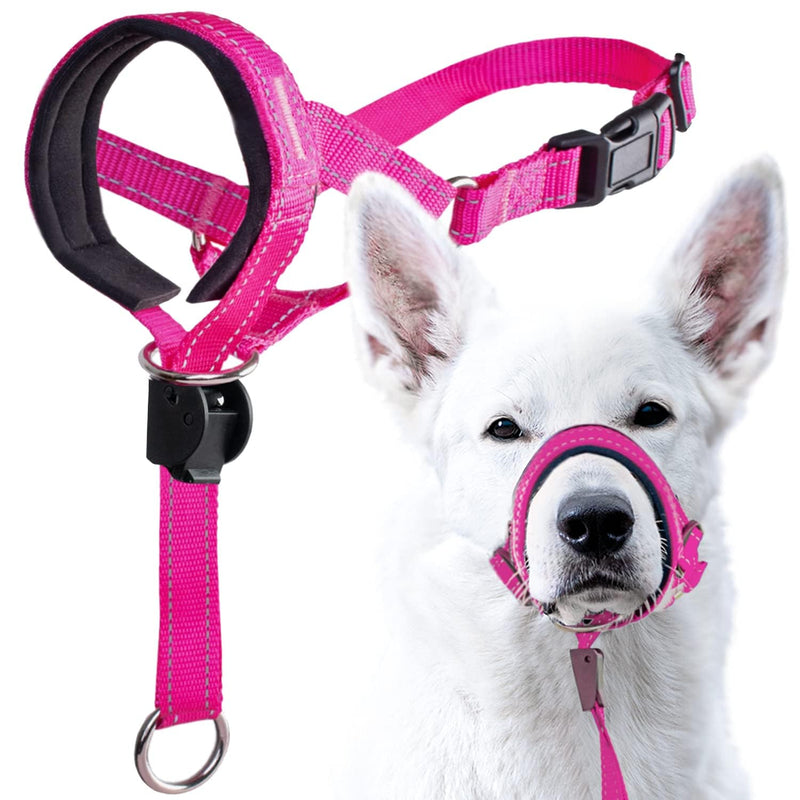 GoodBoy Dog Head Halter with Safety Strap - Stops Heavy Pulling On The Leash - Padded Headcollar for Small Medium and Large Dog Sizes - Head Collar Training Guide Included (Size 4, Pink Nylon) Size 4 (Pack of 1) Pink Nylon / Black Padding - PawsPlanet Australia