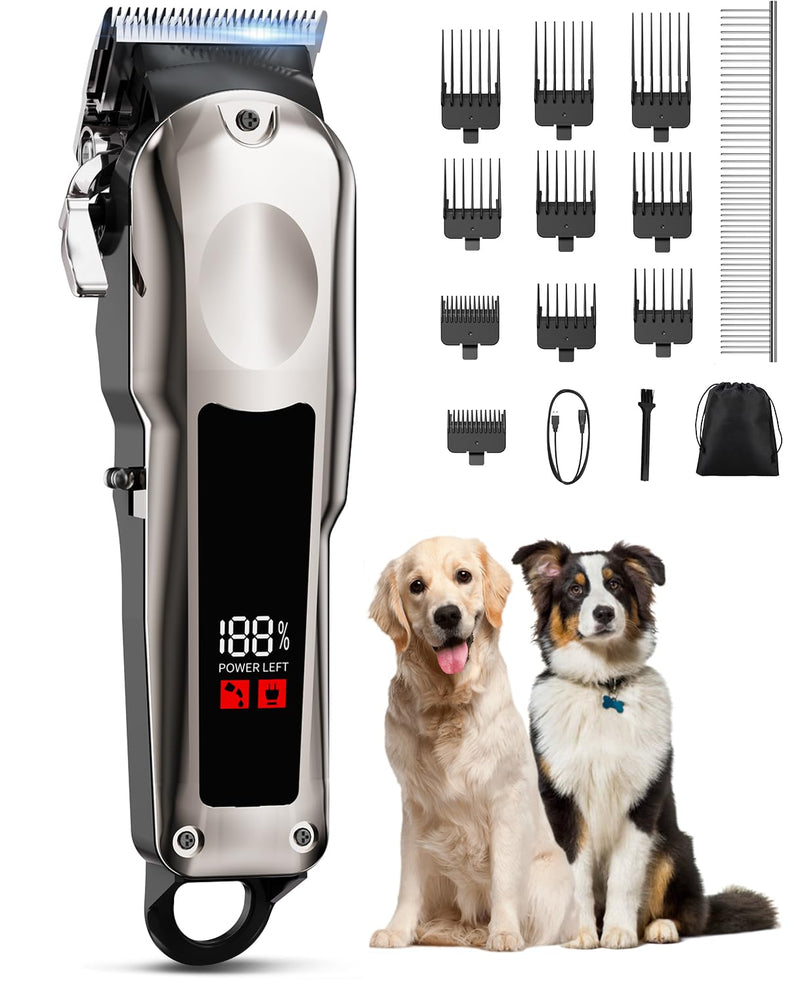 Professional Dog Clippers for Grooming, Low Noise Pet Trimmer Dog Shears for Pet Grooming Kit LED Display Cats Trimmer for Clipper Thick Hair 7200 rpm - PawsPlanet Australia