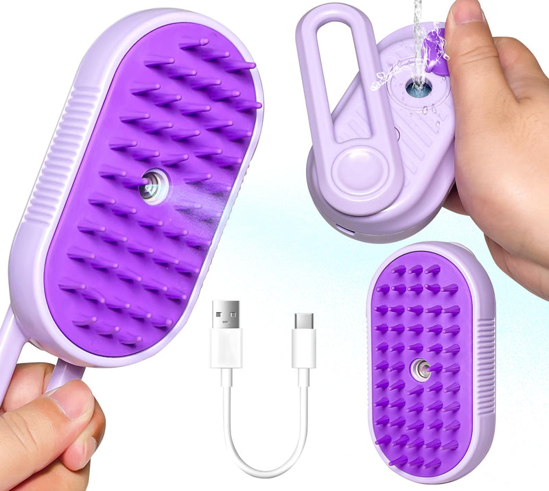 Spray Cat Brush for Shedding - Pet Grooming Brush with Steamer and Water Spray, Ideal for Cats and Dogs (Purple) Purple - PawsPlanet Australia