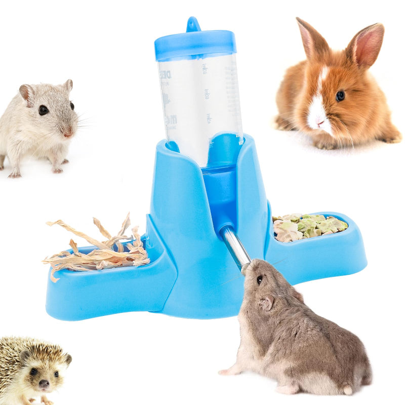 3 in 1 Hamster Water Bottle Small Animal Water Bottle with Food Container Base Automatic Bottle Dispenser BPA Free for Guinea Pig Hamster Chinchilla Squirrel Bunny Small Animals (Blue, 2.7oz) Blue - PawsPlanet Australia