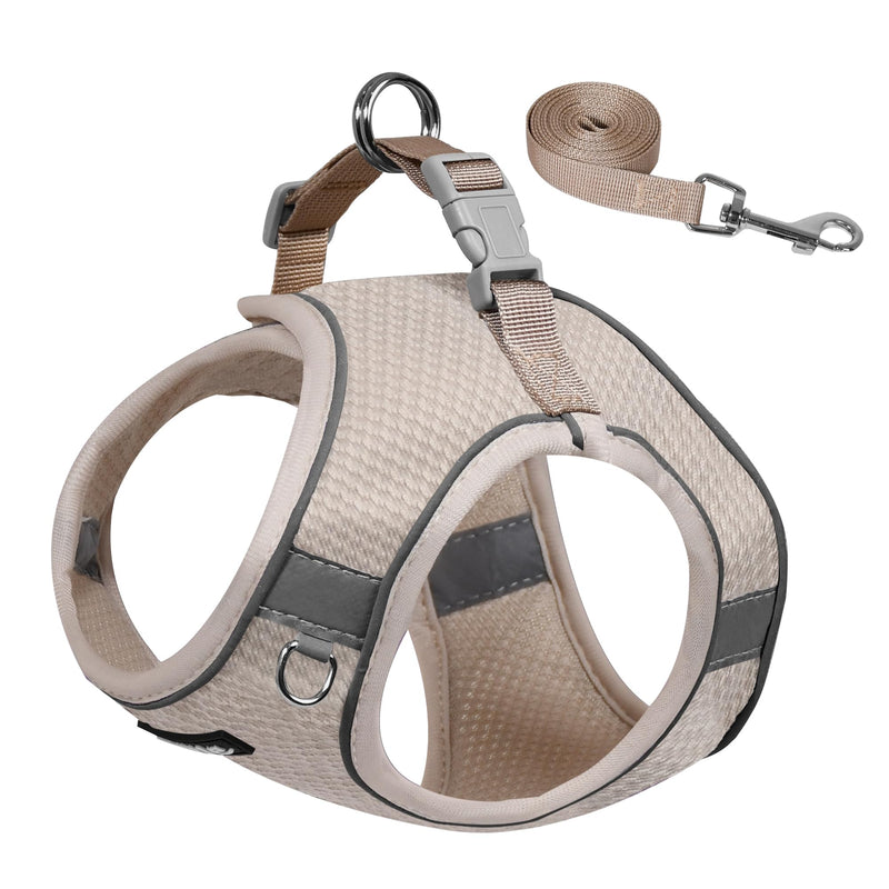 AIITLE No Pull Dog Harness and Leash Set, Step in Adjustable Dog Harness with Padded Vest for All Weather, Reflective Pet Harness, Easy to Put on Small Dogs Beige S S(Chest: 13.5 - 16") - PawsPlanet Australia