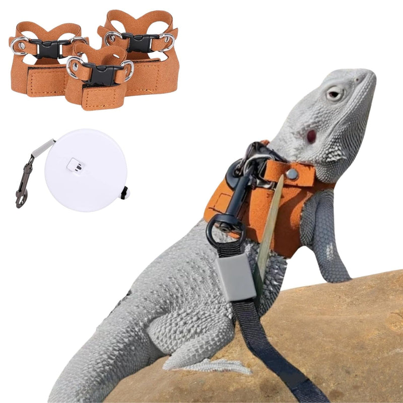 3 Pack Bearded Dragon Harness and Leash Set - Adjustable Soft Leather Lizard Harness with Retractable Leash Small Animal Traction Rope Walking Vest Accessories for Reptile Squirrel Rat (3 Pack) 3 Pack - PawsPlanet Australia