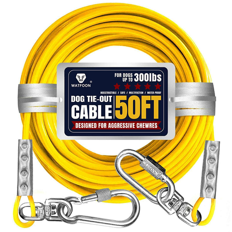 Tie Out Cable for Large Dogs, Dog Runner for Yard, Heavy Duty Swivel Hooks Lead Holds Break Strength of 1000lbs, Steel Wire Chain Dog Leash Cable for Yard (Yellow 50FT) F Yellow 50FT - PawsPlanet Australia
