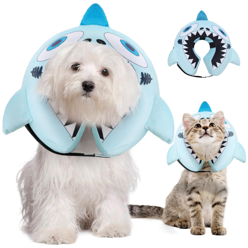 CuteBone Inflatable Dog Donut Collar with Removable Soft Fleece Covers for Small/Medium/Large Dogs and Cats After Surgery GWB12M Big Shark Medium - PawsPlanet Australia