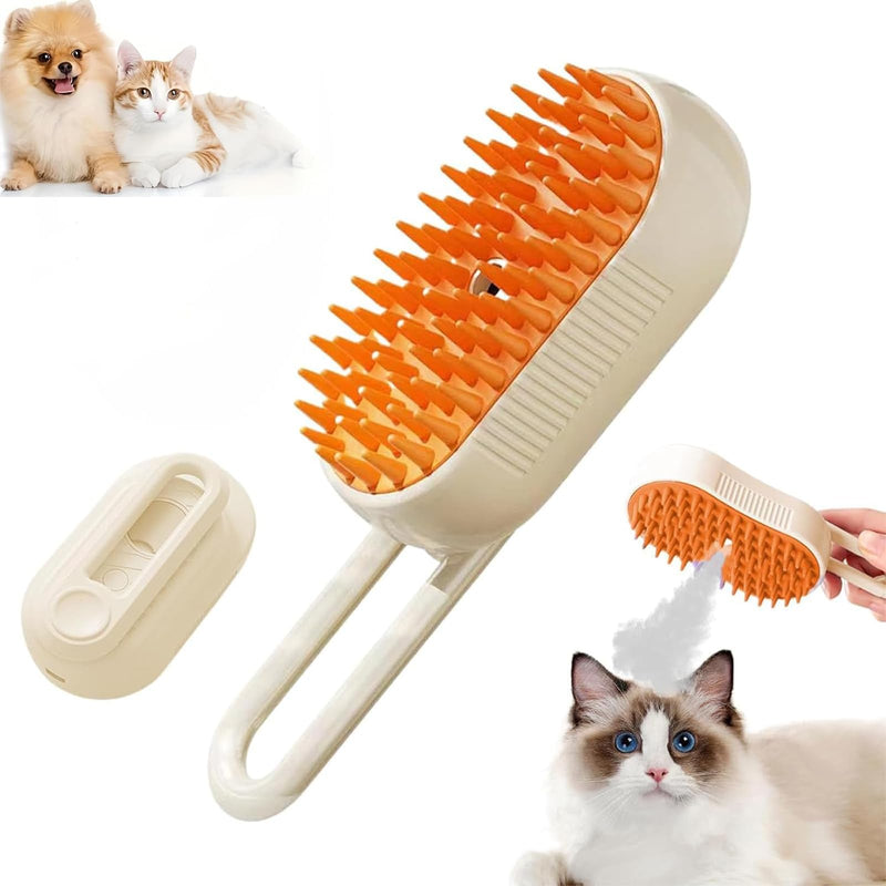 Cloud Care Cat Brush, 2024 Best Cat Steam Brush,Defur Comb for Cats,3-in-1 Self-Cleaning Cat Brush with 360° Rotating Arm, Detachable Silicone Bristle Head(Brown) Brown - PawsPlanet Australia
