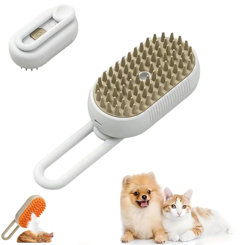 Cat Hair Steam Brush for Shedding，Cloud Care Cat Brush, 2024 Best Cat Steam Brush, Pet Steam Brush, 3-in-1 Self-Cleaning Cat Brush with 360° Rotating Arm, Detachable Silicone Bristle Head (White) White - PawsPlanet Australia