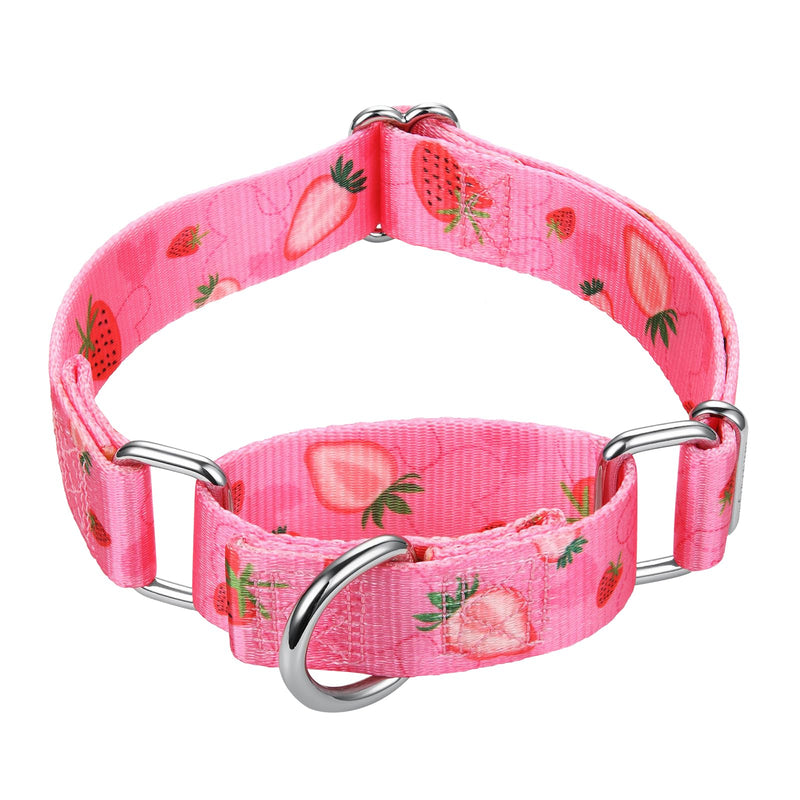 Mikivery Martingale Collar 1 inch Slip On and Off,NO Buckle Gently Tightens Medium and Large Collars Strawberry-Pink M:14"-21"