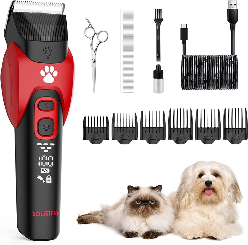 Solimpia Dog Cat Pet Clippers Shavers Electric Pet Grooming Trimmer Kit Rechargeable Cordless Low Noise Professional - PawsPlanet Australia