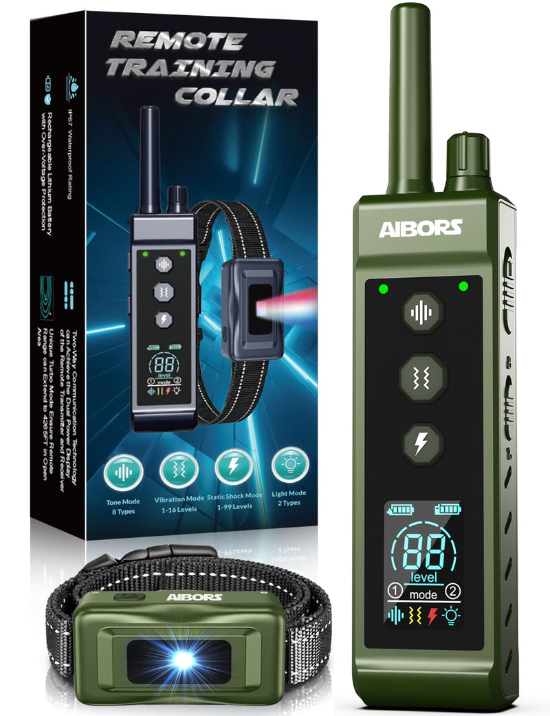 Dog Shock Collar - 4300FT Dog Training Collar with Remote,Shock-Lock,Light for Night Walks, Innovative IPX7 Waterproof with 4 Training Modes, Rechargeable E-Collar for 8-150 LBS Green - PawsPlanet Australia