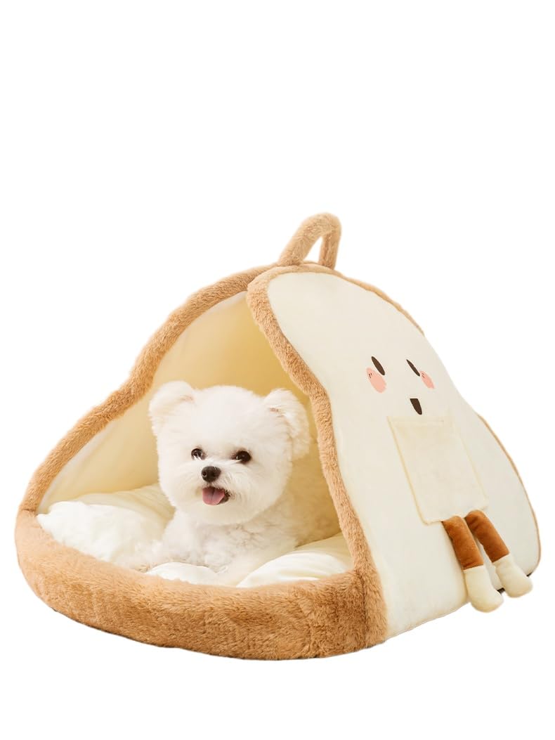 Portable Pet Cave for Puppy Kitten Cute Toast Design for Small Pets Cosy Cuddler (L: up to 11lbs) L: up to 11lbs - PawsPlanet Australia
