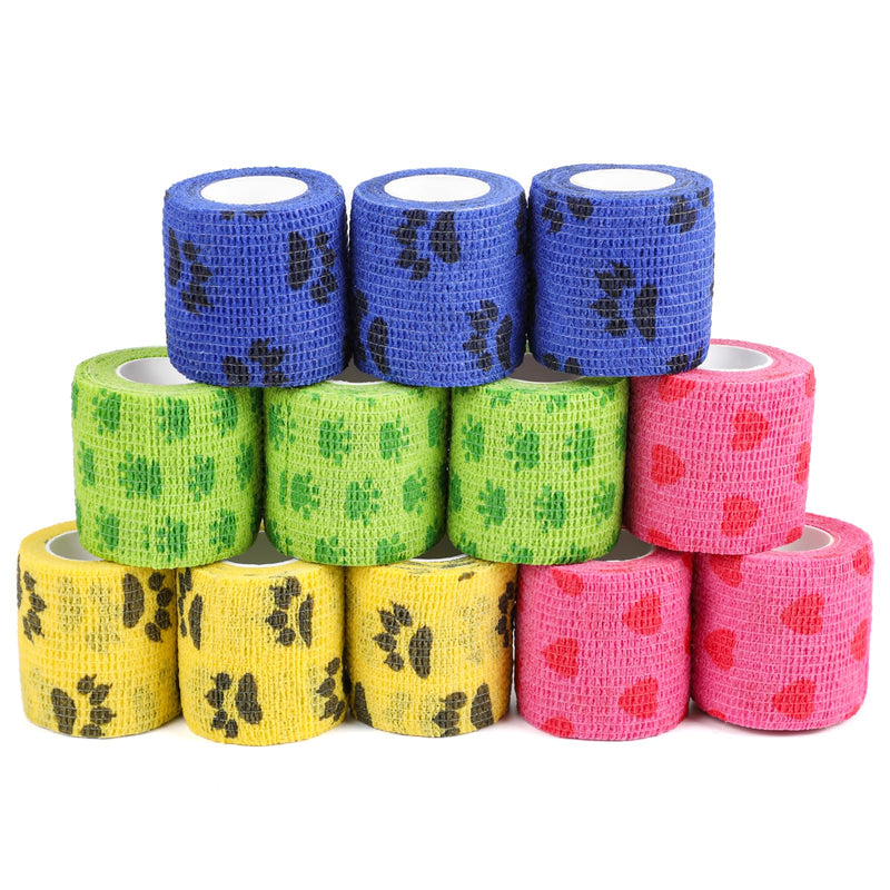 KIMOBER 12 Rolls Self Adhesive Pet Wrap Bandage Non-Woven Tape Vet Wrap Cohesive Bandages for Dogs Pet Animals Horse Cat Bird Animals,2 Inch x 5 Yards - PawsPlanet Australia