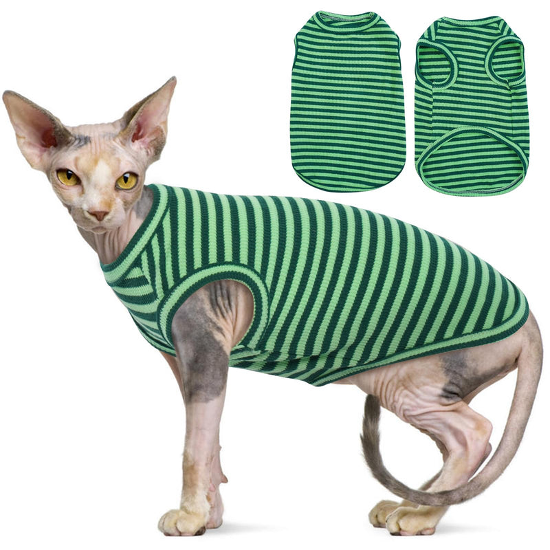 Sphynx Cat Clothes, Breathable Hairless Cat Shirts, Stripe Kitten T-Shirts Sleeveless, Pullover Cat Sweaters, Pet Summer Apparel for Sphynx, Cornish Rex, Devon Rex, Peterbald, Small Dogs X-Large Green - PawsPlanet Australia