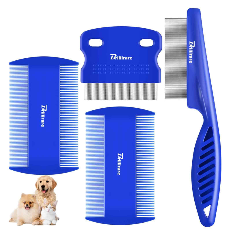 4 Pack Dog Grooming Comb, Pet Flea Lice Combs, Stainless Steel Cat Combs with Rounded Teeth, Double Sided Professional Pet Tear Stain Remover, Dematting Tool for Small, Medium & Large Pets - PawsPlanet Australia