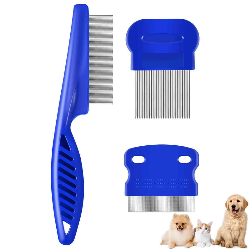 3 Pack Dog Grooming Comb, Flea Lice Pet Combs, Stainless Steel Cat Combs with Rounded Teeth, Professional Metal Tear Stain Remover, Dematting Tool for Small, Medium & Large Pets - PawsPlanet Australia