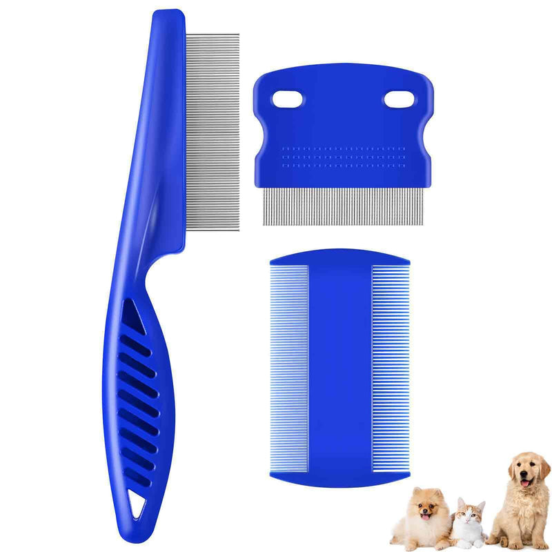 3 Pack Dog Grooming Comb, Flea Lice Pet Combs, Stainless Steel Cat Combs with Rounded Teeth, Double Sided Professional Tear Stain Remover, Dematting Tool for Small Medium Large Pets - PawsPlanet Australia
