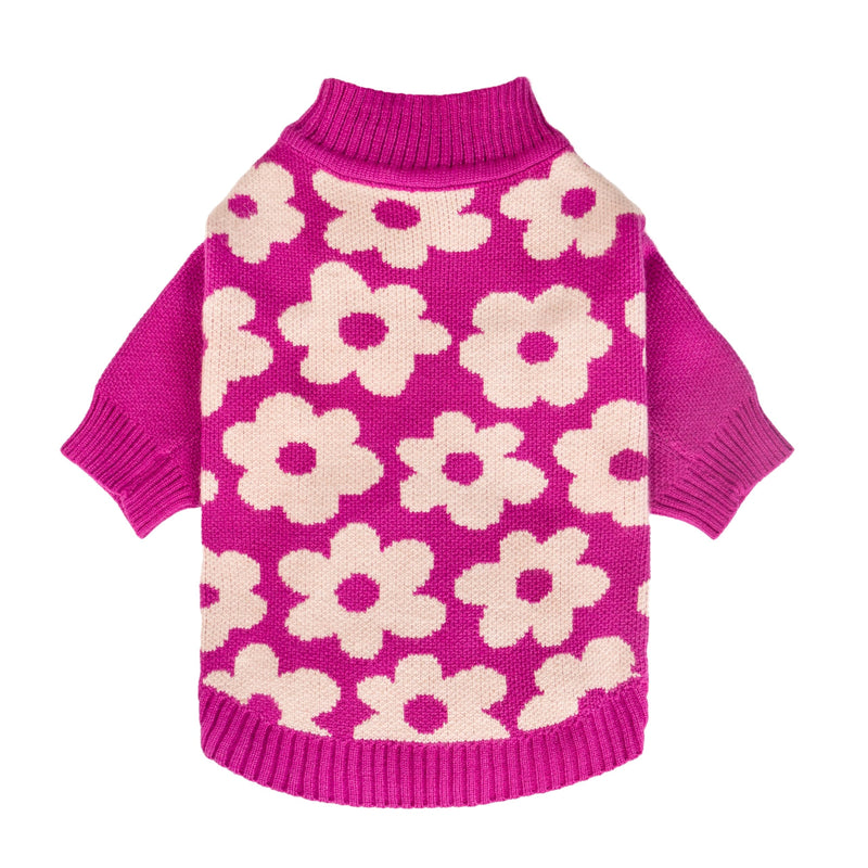 Fitwarm Floral Dog Sweater, Thermal Dog Sweatshirt, Dog Winter Clothes for Small Dogs Girl, Doggy Pullover Jumper, Pet Outfit, Hot Pink, White, Small Flower - PawsPlanet Australia