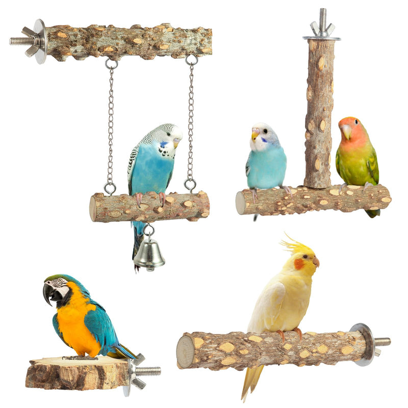 Bird Perches,4pcs Natural Wood Birds Stand Branch, Bird Perch Chewing Stick Cage Accessories Parrot Climbing Standing Branches Paw Grinding Fork Sets for Parakeet Lovebirds Cockatiels Conure Budgies - PawsPlanet Australia