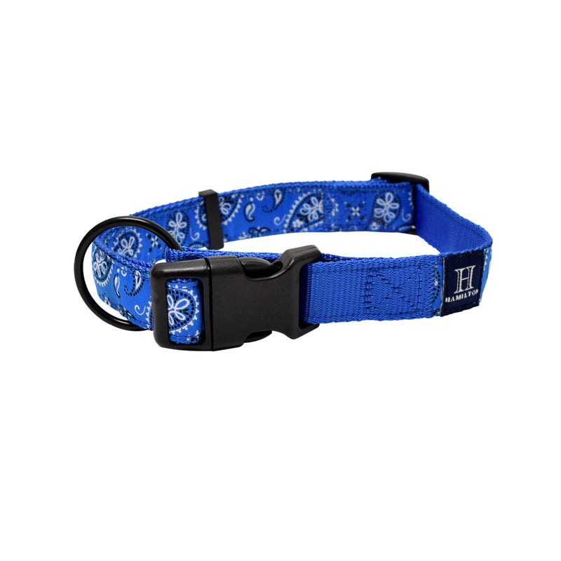 Hamilton Adjustable Nylon Dog Collar, Blue Bandana Ribbon Overlay, Small/Medium