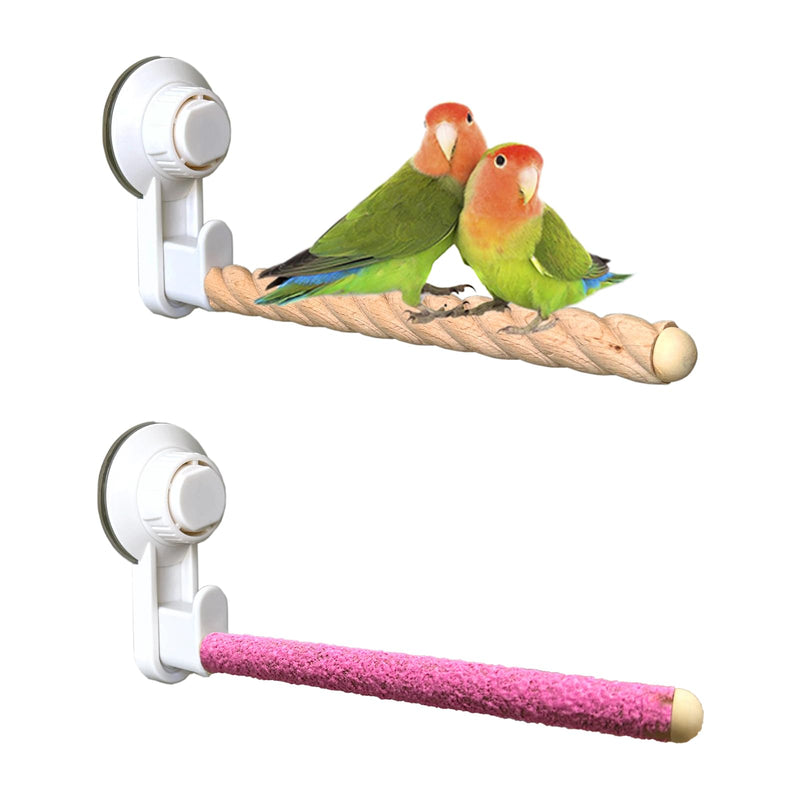 2Pcs Bird Perch With Suction Cup, Wooden Parrot Stand, Shower and Window Perch, Grinding Stick Training Toys, Wall Bath Car Travel Stand for Small and Medium Birds - PawsPlanet Australia