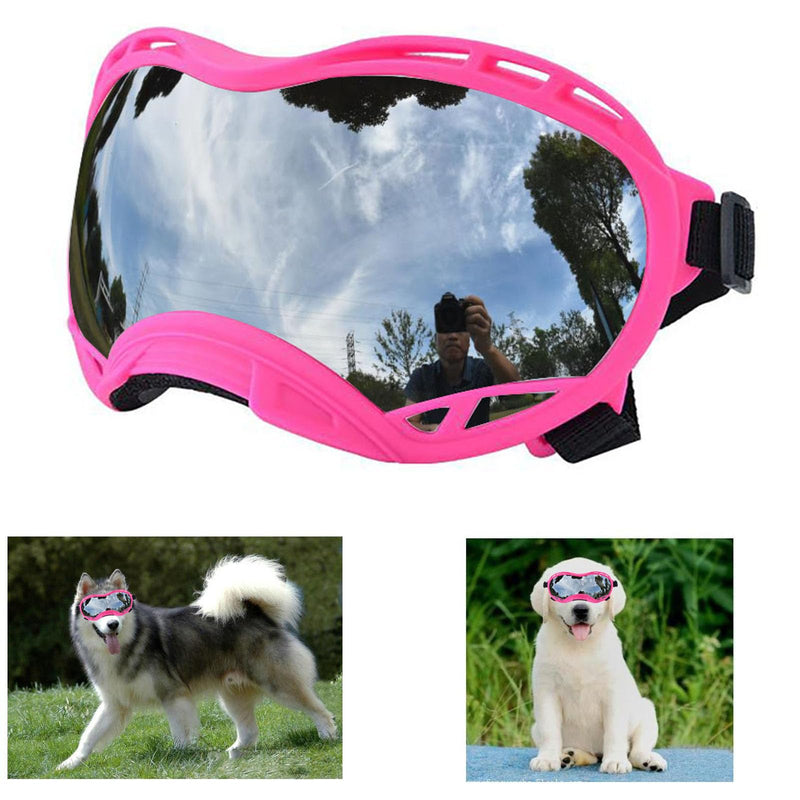 Soft Dog Goggles Large Breed Anti-UV Sunglasses, Large Dog Sunglasses Dustproof Windproof Snowproof Eye Protection (Pink Frame & Silver Lens) Pink Frame & silver Lens/Samll - PawsPlanet Australia