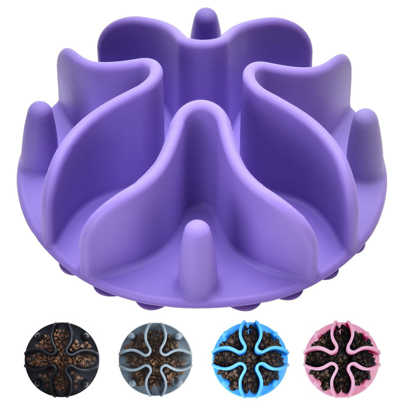 Slow Feeder Dog Bowls Insert, Silicone Dog Slow Feeder Bowl with Strong Suction Cups Perfect for Stainless Steel Glass Ceramic Dog Bowls (Purple, Large Size) Large(5.5in) Purple - PawsPlanet Australia
