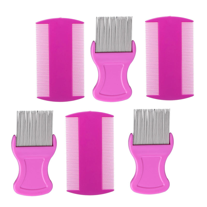 HESSION 6 Pack Flea Lice Combs Removal Dandruff Comb with Metal Teeth Double Sided Fine Combs Metal Teeth Flea Lice Combs for Pets Kids Adults (Pink) Pink - PawsPlanet Australia
