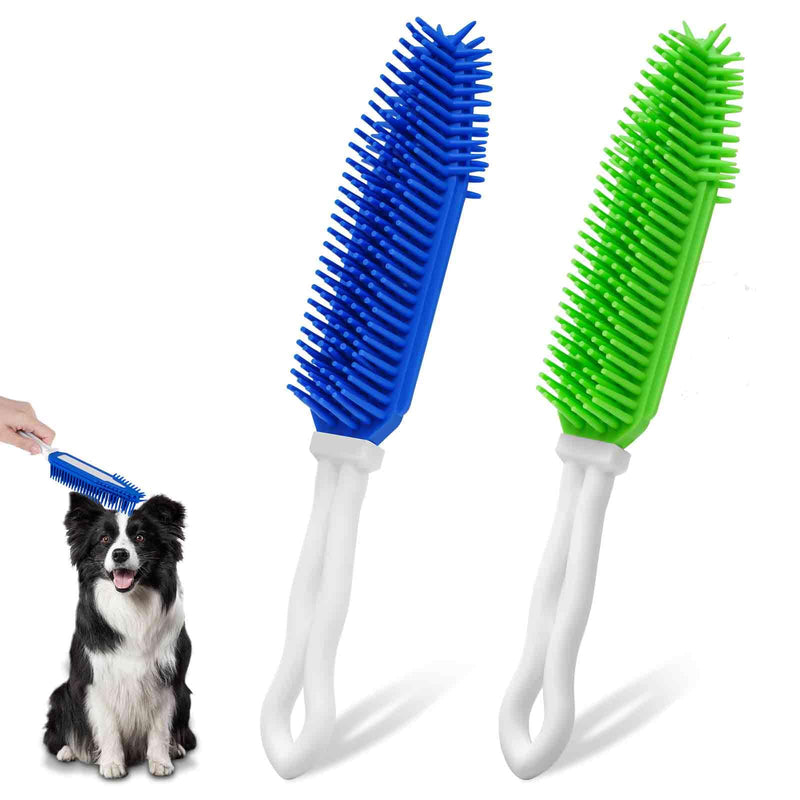 2 Pack Dog Grooming Bath Brush, Premium Soft Silicone Pet Brushes with Handle, Shampoo Soothing Comb for Wet Dry Long Short Haired Dogs & Cats Massaging, Deshedding Shower Scrubbing - PawsPlanet Australia