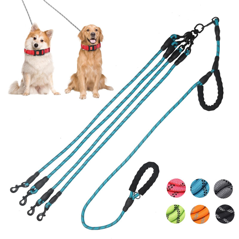 Exceptional 360 Anti-Tangle & No Pull Four Dog Leash - Four Handle & Reflective for Safety & Convenience, Suitable for Small & Medium Dogs (Blue, 4 Way) Blue - PawsPlanet Australia