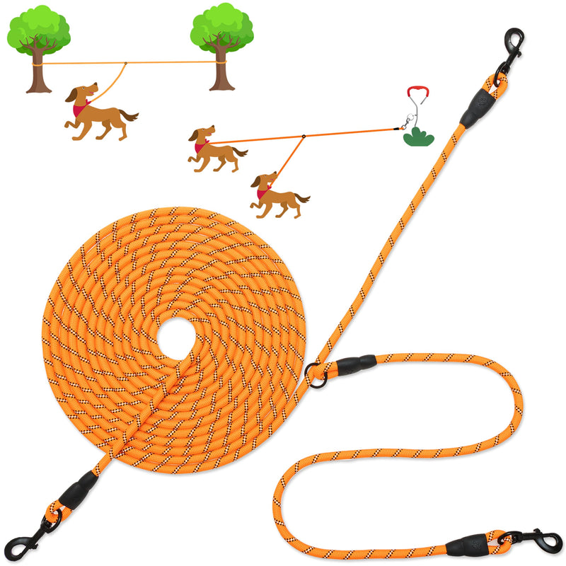 30 FT Dog Leash for 2 Dogs, Heavy Duty Dog Tie Out Trolley Runner Cable for Yard Training Camping Outdoor, Reflective Long Pet Rope Leash for Small Medium Large Dogs - PawsPlanet Australia