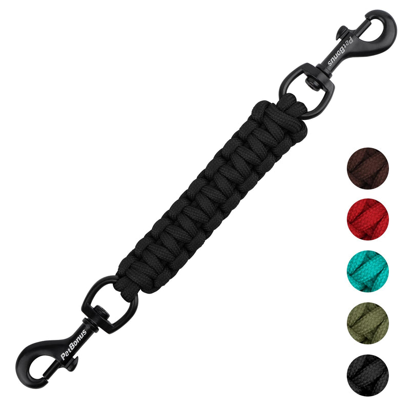 PetBonus Dog Collar Safety Clip, Handmade Backup Safety Strap for Dog Harness, Prong, Pinch Collar, Double Ended Clasp Leash Connector (Black) Black - PawsPlanet Australia