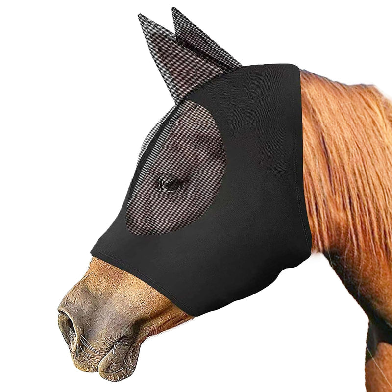 Prairie Horse Supply Horse Fly Mask with Ears - Super Comfort Stretchy Fly Mask Large Eye Space with UV Protection Soft on Skin with Breathability Leopard Print Full Size-Black 1PC Black - PawsPlanet Australia