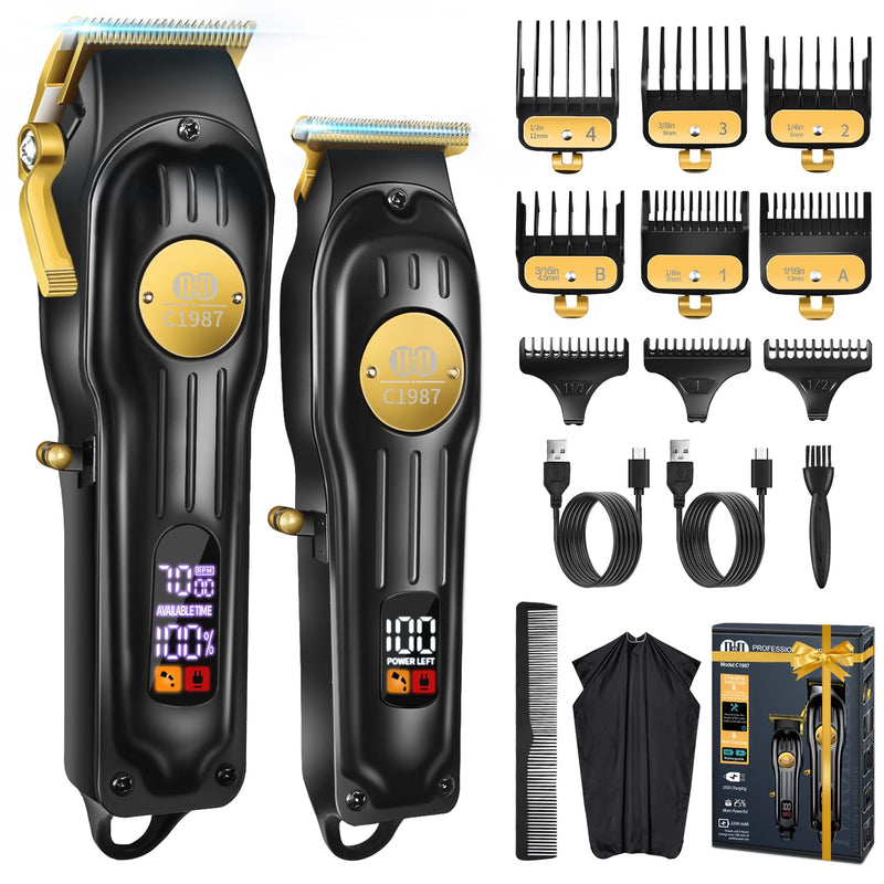 CIICII Mens Hair Clippers and Trimmers Set, Professional Cordless Barber Clippers for Hair Cutting Kit (Rechargeable USB Adjustable Beard & Hair Trimmer Haircut Kit) Clippers for Men DIY Home Salon Black Clippers & Trimmers Set