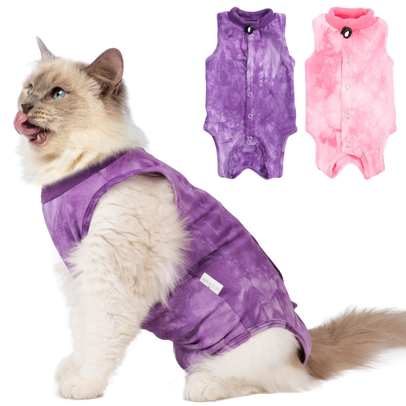 2 Pack Cat Surgery Recovery Suit Clothes for Female and Male,Cat Onesie Shirts for Cats After Surgery,Cat Spay Surgical Recovery Suit,Cat Cone to Stop Licking Abdominal Wound Alternative-Pink&Purple,M Medium Pink,Purple - PawsPlanet Australia