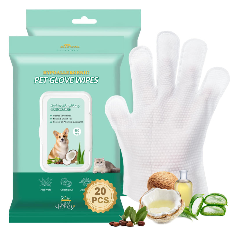20 PCS Pet Cleaning and Deodorizing Bathing Grooming Glove Wipes for Dogs and Cats, Extra Thick Nourish Fur No-Rinse Grooming Wipes for Daily Care and Travel, Hypoallergenic Coconut Scent 20PCS - PawsPlanet Australia