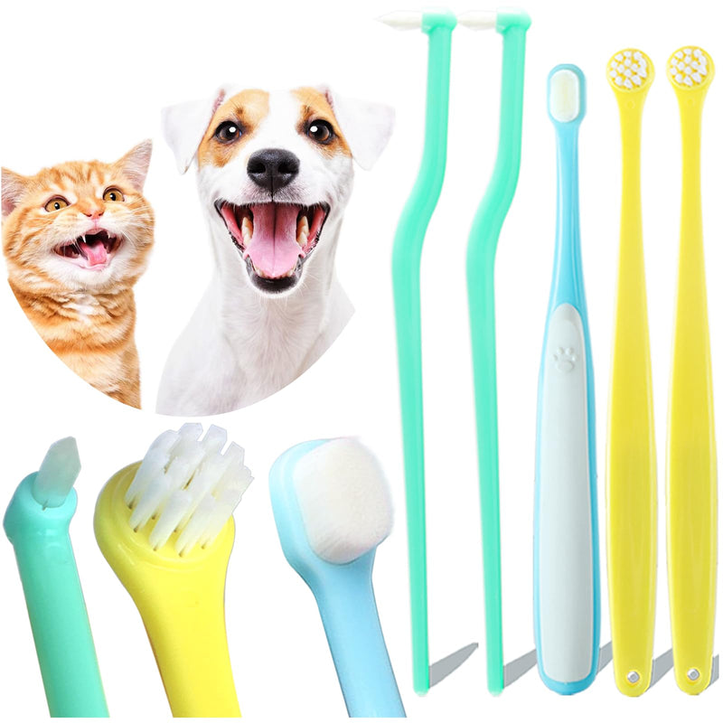 Cat Toothbrush Puppy Tooth Brushing Kit, Micro Head Small Dog Toothbrush, Round & Pointed Head Deep Teeth Cleaning Tooth Brushes for Small Pet Breed Doggie Kitten, Soft Bristles, 5 PCS For cats & small dogs(Blue-Yellow-Green) - PawsPlanet Australia