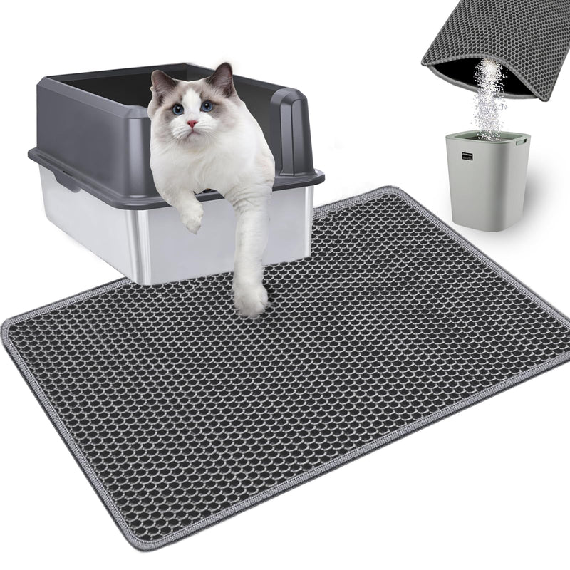 EVA Honeycomb Cat Litter Mat - Cat Litter Scatter Control Mat, 2-Layer Waterproof and Urine-Proof | Non-Slip | Easy Clean | for Single-Cat Households, 23.4"x14.7" Gray 23.4 X 14.7 Inches Grey - PawsPlanet Australia