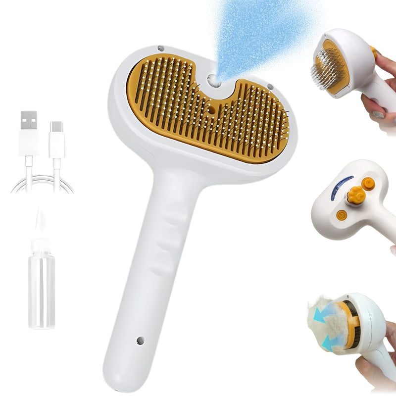 2025 Pet Grooming Brush with Spray for Cats & Dogs; Water/Mist/Steam Brush for Cat & Dog; 4in1: Self Cleaning, Anti Static Shedding Spray Comb, Hair Removal, Misting Indoor Steamy Grooming Brush - PawsPlanet Australia