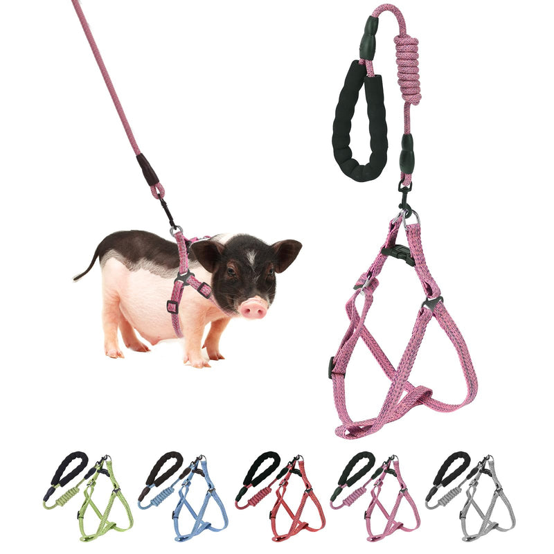 Mini Pig Harness, Adjustable Small Pig Harness with Leash Infinity Style Lead and Soft Foam Handle for Small to Medium Pet Pigs Walking Training Jogging (Pink, M) Pink - PawsPlanet Australia