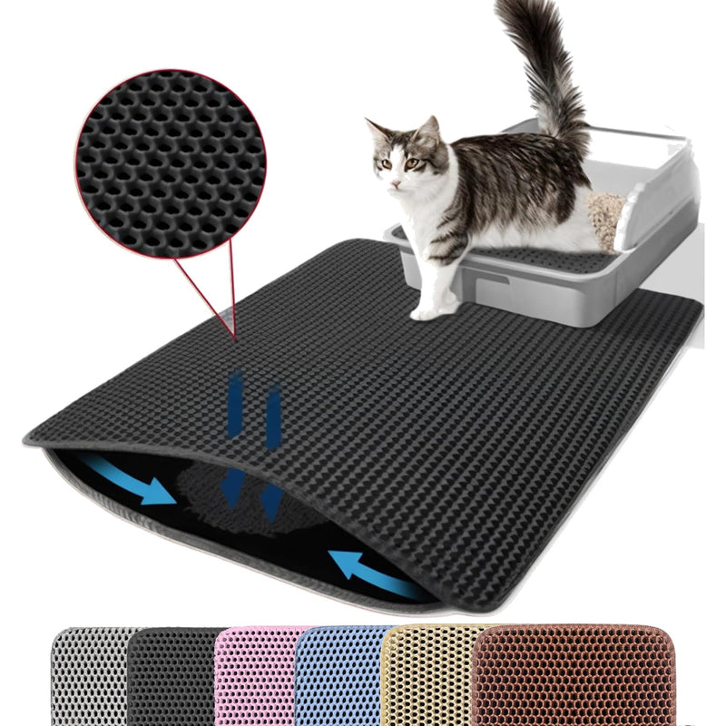 Cat Litter Mat, 24x18 Inches Large Double Layer Honeycomb Cat Litter Trapping Mat, Non Slip Waterproof Urine Proof Cat Litter Box Mat for Floor, Kitty Litter Rug, Cat Supplies, Black - PawsPlanet Australia